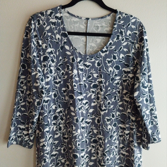 Garnet Hill Lavender Abstract Foral Tencel Long Sleeve Trapeze Midi Dress - Picture 4 of 9